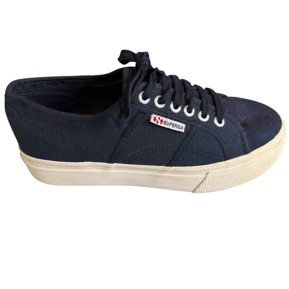 Superga Platform Sneakers Navy Blue Canvas 39.5 - Picture 1 of 7